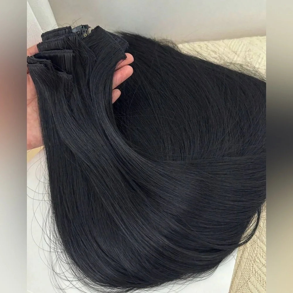 HUMAN HAIR BLEND22 Inch Clip in Black straight Hair Extensions